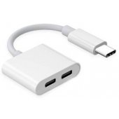 Audio adapter JH-032 USB-C to 2x USB-C White