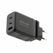 GaN 65W 3-port wall charger, 2xUSB-C + USB-A, EU,UK,US
