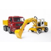 MAN TGA statybinis sunkvežimis su Liebherr ekskavatoriumi