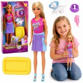 Anlily Doll with a White Dog in a Collar, Bed, and Accessories Set