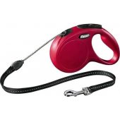 Flexi New Classic automatinis pavadėlis su trosu, M, 5 m, raudonas
