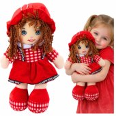 Rag Doll minkštas žaislas, languota raudona suknelė, 35 cm