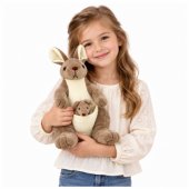 Plush Kangaroo Cuddly Toy with Joey – Beige, 30 cm