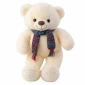 Pliušinis talismanas-minkštas žaislas meškiukas, su spalvingu vilnoniu šaliku, baltas, 55 cm
