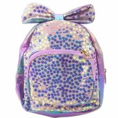 Vaikiška kuprinė su blizgučiais, gėlėmis ir kaspinu, violetinė, 22 cm, 2,8 l
