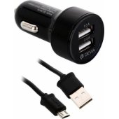 Smart Series Dual USB Car Charger Suit with Micro USB Cable Black