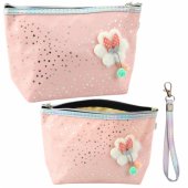Pencil Case Cosmetic Bag Bow Shiny Dots Powder Pink 23x16cm