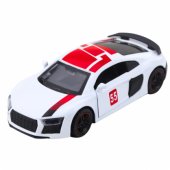 Sportinis automobilis, metalinis, traukiamas atgal, su šviesomis ir garsais, baltas, 1:43