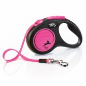Flexi automatinis pavadėlis New Neon S, juosta, 5 m, rožinis