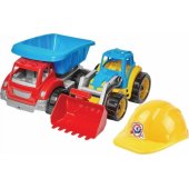 Technok Construction vehicle set dump truck excavator + helmet Toddler