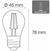 LED Филаментная лампа E27, G45, 4W, 520lm, 3000K, 360°