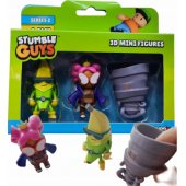 Stumble Guys pakuotė su permatomu langeliu ir 3 figūrėlėmis