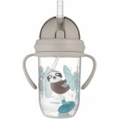 Neišsiliejantis puodelis su pasunkintu šiaudeliu EXOTIC ANIMALS 6m+ 270ml 56/ 606 pilkas