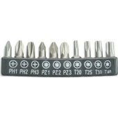 Dedra bit set 10 pieces, 25mm: PH1/ 2/ 3, PZ1/ 2/ 3, T20/ 25/ 30/ 40 (18