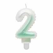 Candle topper Number 2 (7cm) White/ Green Ombre