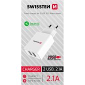 Smart Travel Charger 2x USB-A 2.1A 10.5W White