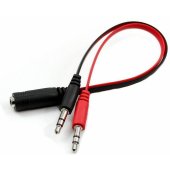 Jack 3.5mm - Jack 3.5mm x2 2cm juodas/ raudonas (ASM-2)