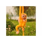 Mascot pliušinė beždžionė su mažyliu, geltona, 70 cm