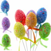 Easter Eggs On A Wire Pick Colorful White Patterns Ribbon Decoration 6