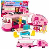 Travel Set Camper with Trailer Doll Furniture Accessories Pink