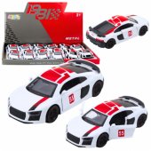 Sportinis automobilis, metalinis, traukiamas atgal, su šviesomis ir garsais, baltas, 1:43