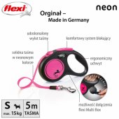 Flexi automatinis pavadėlis New Neon S, juosta, 5 m, rožinis