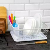 Dish drainer, steel-plastic, white Kh-1730