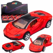Sportinis automobilis, metalinis, atidaromomis durelėmis, su šviesomis ir garsais, raudonas, 1:32