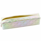 Mokyklinių reikmenų penalas, reljefinis raštas, perlamutrinis baltas, 21x6cm