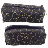 Single-compartment School Office Pencil Case Golden Hearts Black 20x8
