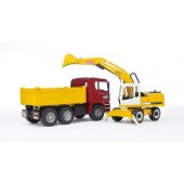 MAN TGA statybinis sunkvežimis su Liebherr ekskavatoriumi
