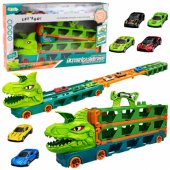Dinozaurų sunkvežimis su spyruokliniu trasa, automobilių transportavimo ir paleidimo įrenginiu, 4 viename