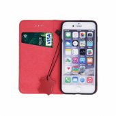 „Genuine Leather“ Xiaomi Redmi 12C knygos tipo dėklas, raudonas
