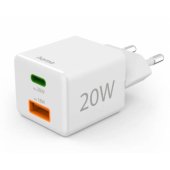 00201991 Fast Charger 1x USB-C 1x USB-A, Mini Charger, PD, 20W, White