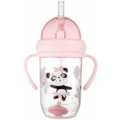 Neišsiliejantis puodelis su pasunkintu šiaudeliu EXOTIC ANIMALS 6m+ 270ml 56/ 606 rožinis