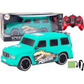 Nuotoliniu būdu valdomas RC automobilis su dinozauru, mastelis 1:10, žalias