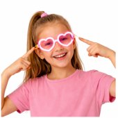Fluorescuojantys širdelės formos akiniai, tamsoje šviečiančios lazdelės, neoninė raudona