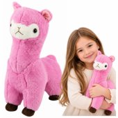Pliušinė alpaka-lama, minkštas kailiukas, rožinė, 38 cm