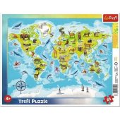 Trefl Puzzle 25 el. ramkowe Mapa świata ze zwierzętami