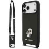Saffiano Crossbody Strap Metal Karl&Choupette iPhone 17 Pro Black