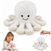 Pliušinis aštuonkojis, minkštas žaislas su elastingais čiuptuvais, baltas, 30 cm