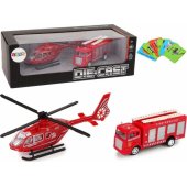 LeanToys Fire Brigade Helicopter Red String Car Set