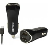 Car charger 2xUSB + USB-C 2,1A black