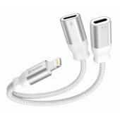 Textile Lightning Audio Charging Adapter 2x Lightning 0.12m White