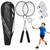 Badmintono rinkinys: raketės, 3 plunksninukai, dėklas, juodas
