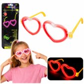 Fluorescuojantys širdelės formos akiniai, tamsoje šviečiančios lazdelės, neoninė raudona