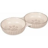 Mylo keraminis dvigubas katėms, smėlio spalvos ir baltas 145ml 2x11cm 560696