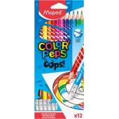 Maped Colorpeps Oops trikampiai spalvoti pieštukai su trintuku, 12 spalvų