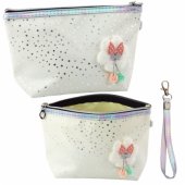 Pencil Case Cosmetic Bag Bow Shiny Dots White 23x16cm