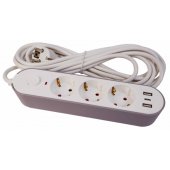3-Way Extension Lead 3xUSB 5m White